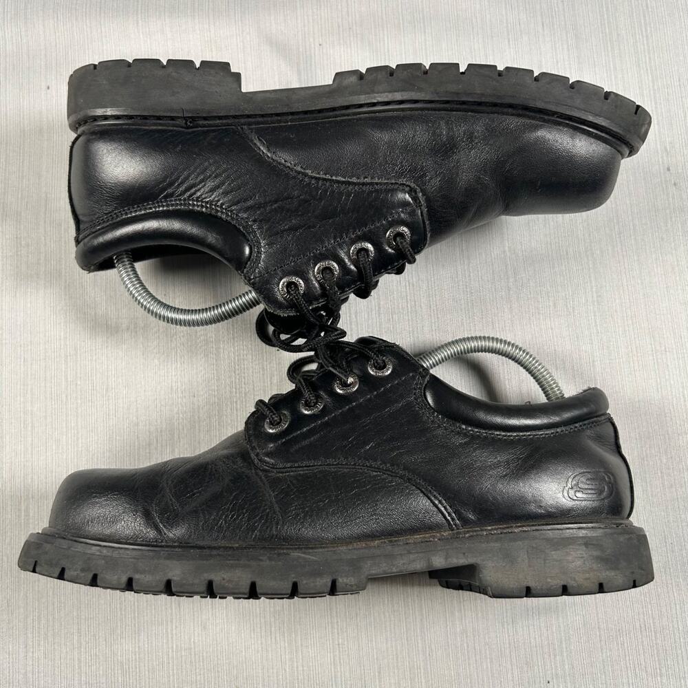 Skechers Cottonwood 77041 Mens work shoes US 8 Black leather Slip Resistant